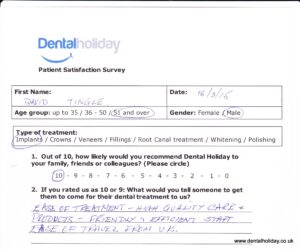 Hand written patient testimonial